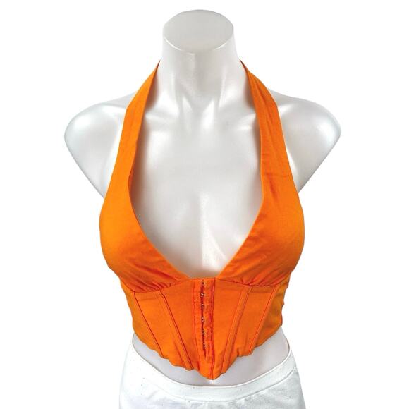 Princess Polly Orange Sleeveless Halter Corset Bustier Cami Crop Top Size 0 - Picture 1 of 4